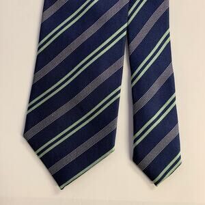 ERMENEGILDO ZEGNA Navy Mint Diagonal Stripe Silk Tie